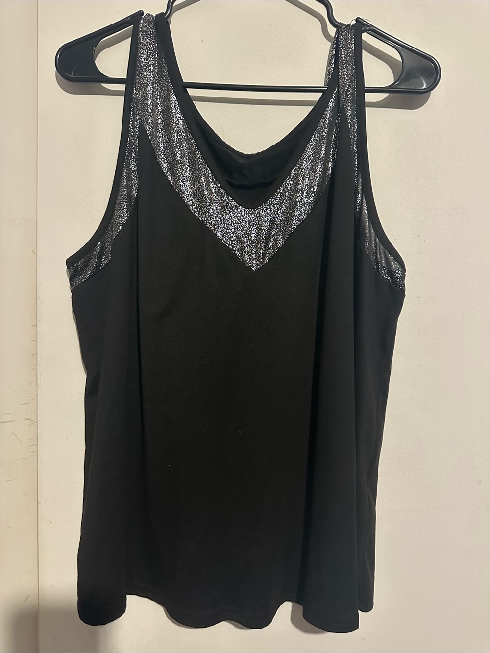 SHEIN Black Tank Top with Silver Glitter Trim